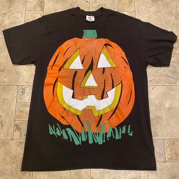 VTG 80's Big Jack-O-Lantern Pumpkin Halloween Puff Print Graphic T-Shirt XL - Picture 1 of 7